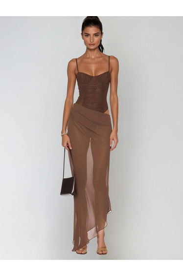 Uzzar Spaghetti Mesh Maxi Dress
