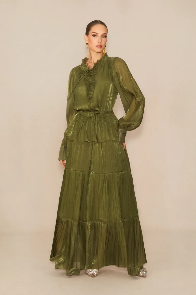 Gorgeous Darling Green Ruffle Tiered Maxi Dress