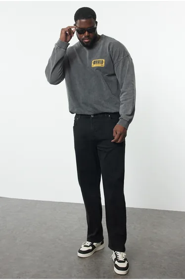 Men's Black Regular Fit Plus Size Denim Denim Jeans