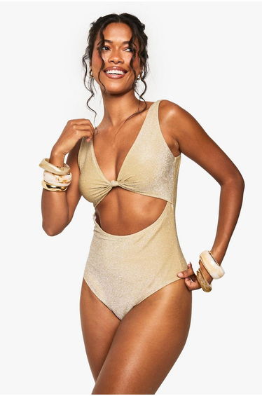 Glitter Cutout Swimsuit - olive