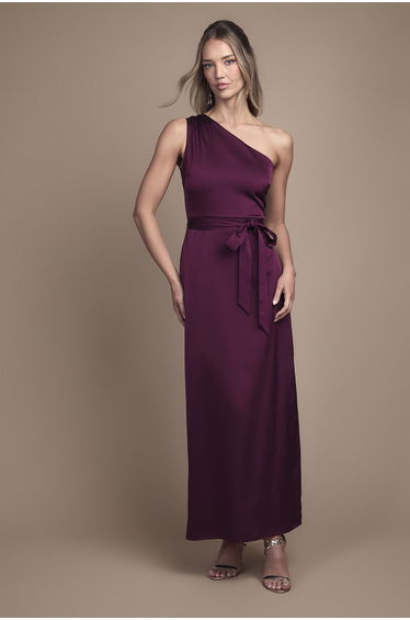 One Shoulder Satin Maxi Bridesmaid Dress