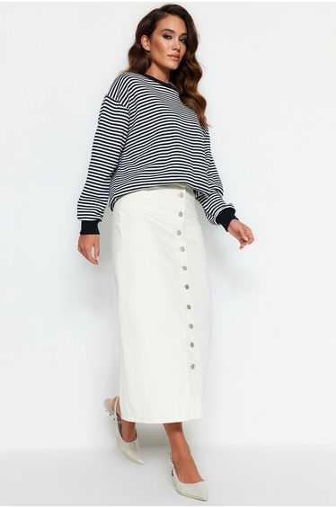 White Denim A-Line Midaxi Skirt