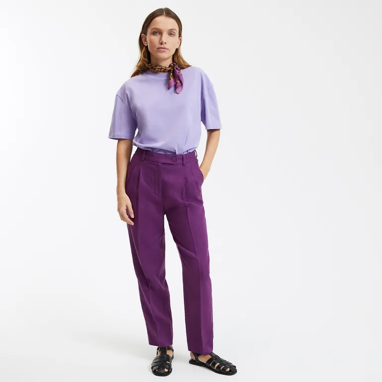 purple cigarette trousers Linen Cigarette Trousers with High Waist La Redoute Collections Purple :  Trousers : VogaCloset Oman
