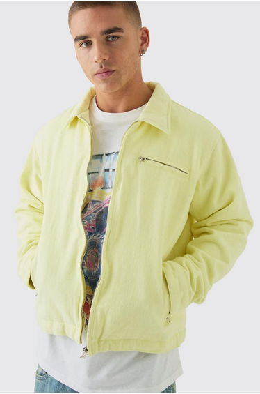Washed Padded Twill Worker Jacket In Yellow - yellow