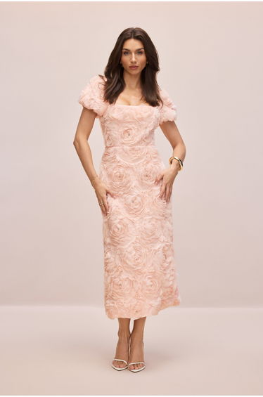 Molly Floral Applique Square Neck Midi Dress