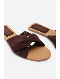 Lavina Knot Detail Dark Brown Suede Slide On Sandal - 4