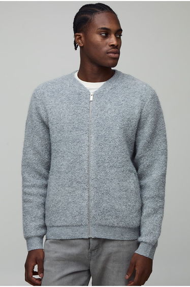 Regular Fit Boucle Knitted Bomber Jacket - grey
