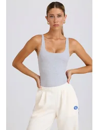 Soft Active Open-Back Bodysuit in Grey Marl - 3