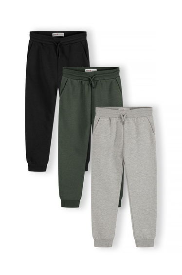 Boys 3 pack joggers with ribbed cuffs and drawcord