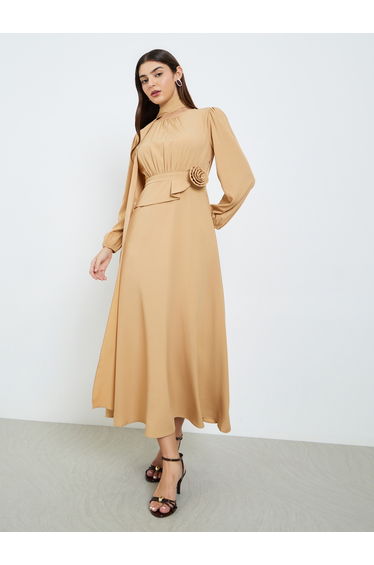 Women Beige Floral Detail A-Line Maxi Dress