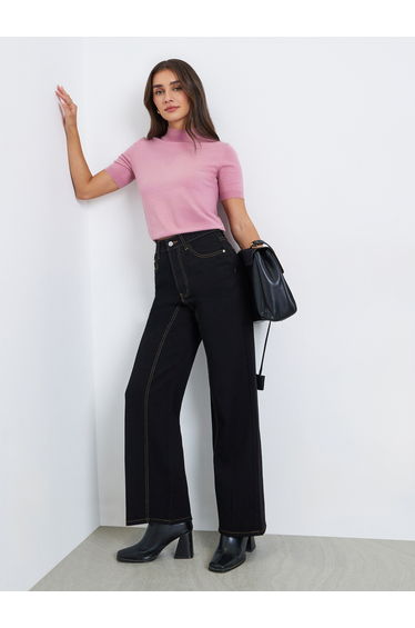 Women Black High Rise Wide Leg Jeans