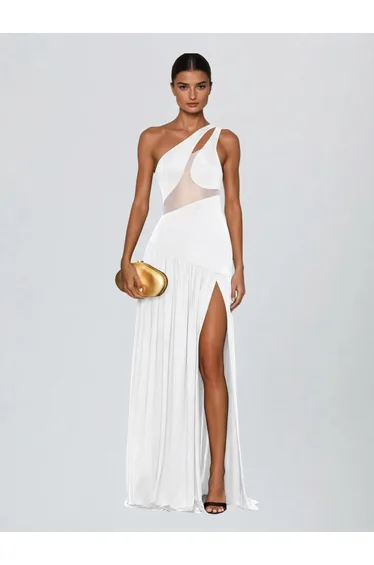 Lateefah One Shoulder Split Maxi Dress In White