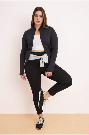 Black Brushed Soft Fabric Big Size Sports Jacket/Sweatshirt with Thumb Holes
