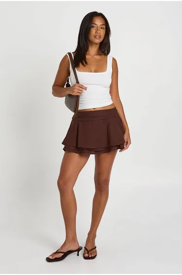 Petite Linen Look Rara Skirt - chocolate