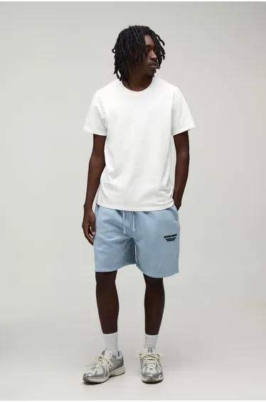 Regular Fit High Build Printed Jersey Short - dusty blue