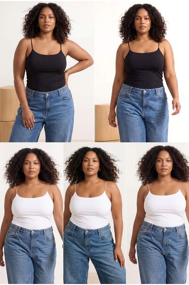 3-Piece White, 2-Piece Black Basic Spaghetti Strap Knitted 5-Piece Pack Large Size Undershirt