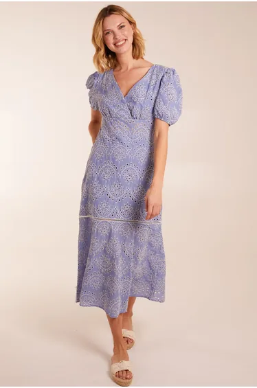 Broderie Anglaise Puff Sleeve Midaxi Dress