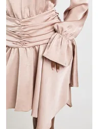 Textured Satin Ruffle Detail Mini Dress - 3