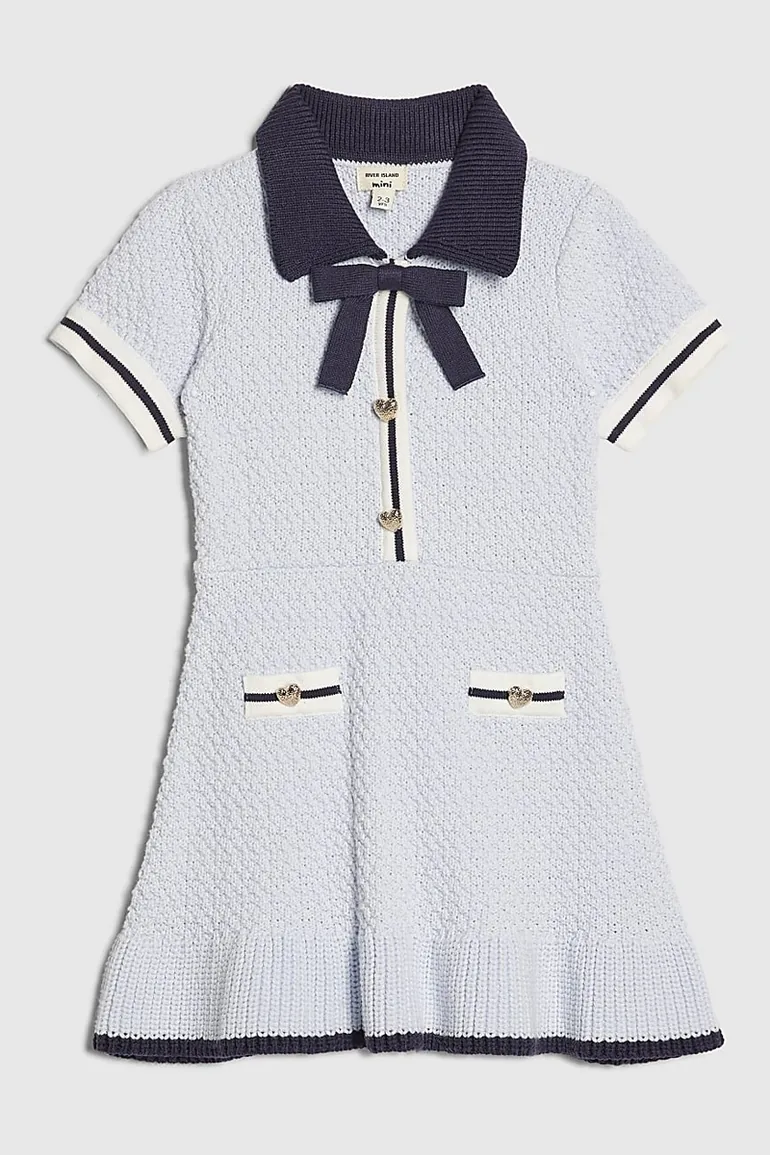 Mini Girls Blue Boucle Dress