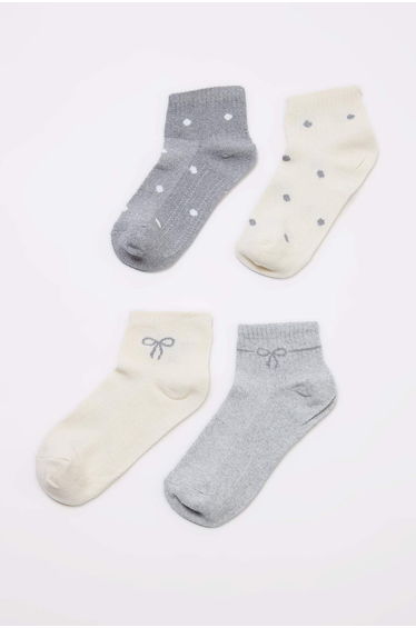 White-Grey 4-Pair Embroidered Jacquard Knitted Socks