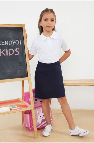 Navy Blue Regular Plain Knitted Shorts School Skirt