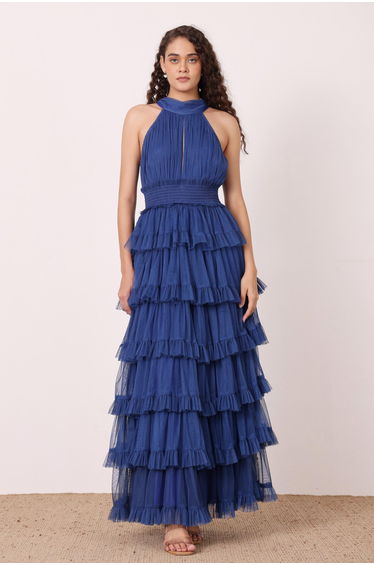 Lucerne High Neck Maxi Dress in Cobalt Blue