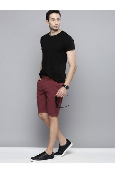 Men Burgundy Slim Fit Solid Shorts