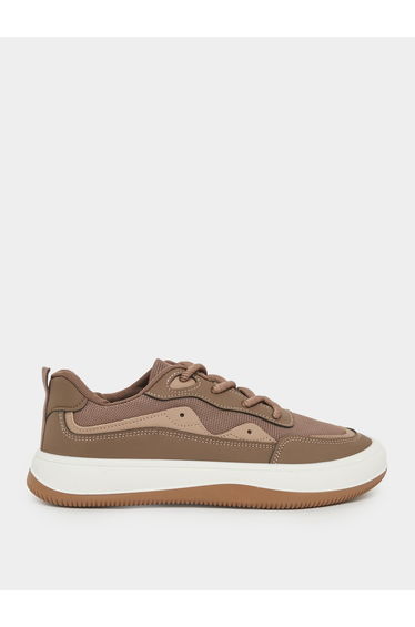 Brown Panelled Lace-Up Sneakers