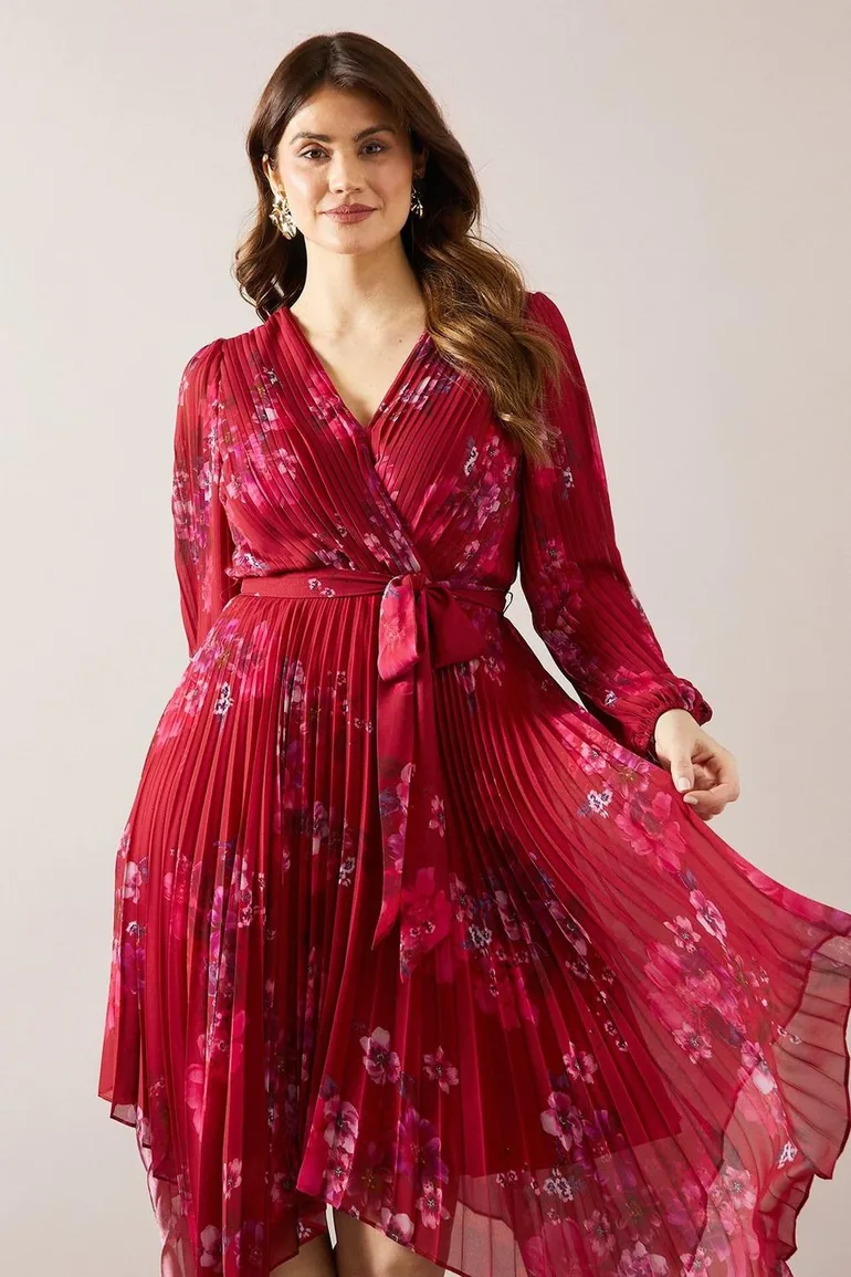 Pleated Asymmetric Wrap Dress - 1