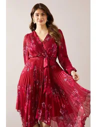 Pleated Asymmetric Wrap Dress - 1