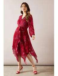 Pleated Asymmetric Wrap Dress