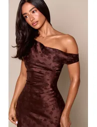 Petite Chocolate Printed Satin Cowl Maxi Dress - 3