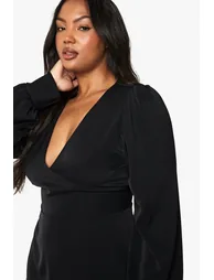 PLUS LONG BLOUSON SLEEVE SKATER DRESS - black - 3