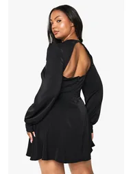 PLUS LONG BLOUSON SLEEVE SKATER DRESS - black - 2