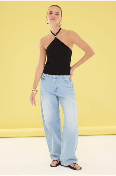 Black Halter Neck Knitted Thin Blouse