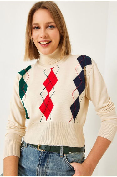 Women's Turtleneck Patterned Knitwear Sweater