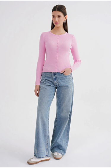 Mixray Buttoned Slim Fit Ribbed Knit Cardigan