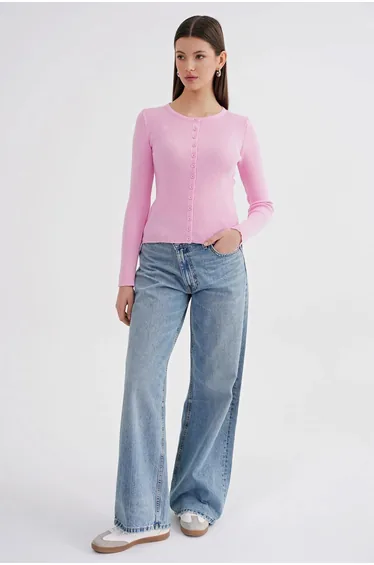 Mixray Buttoned Slim Fit Ribbed Knit Cardigan