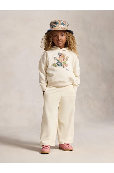 Ralph Lauren Girls French Terry Wide Leg Joggers in Ivory