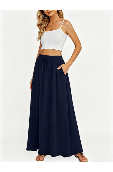Navy Blue High Rise Flowy Wide Leg Pants