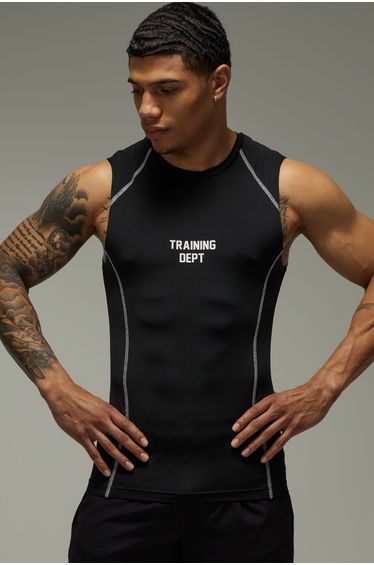 Training Dept Contrast Stitch Muscle Fit Performance Tank - black