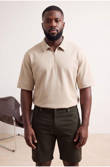 Big Size Khaki Regular Fit Flexible Fabric Shorts & Bermuda