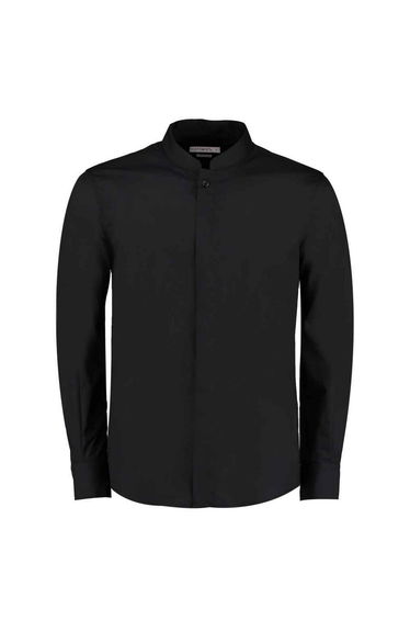 Kustom Kit Mens Mandarin Collar Long-Sleeved Shirt - Black