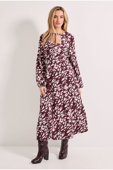 Animal Keyhole Tie Detail Midi Dress