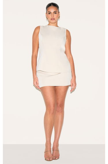 Plus Sand Woven Mid Rise Mini Skirt