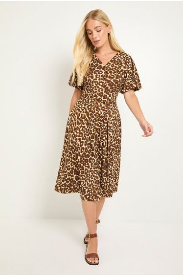Petite Leopard Jersey Button Midi Dress