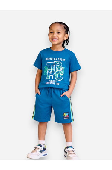 Boys Cotton Graphic Print T-Shirt and Shorts Set