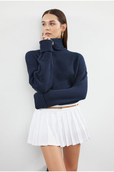 Indigo Crop Basic Knitwear Sweater