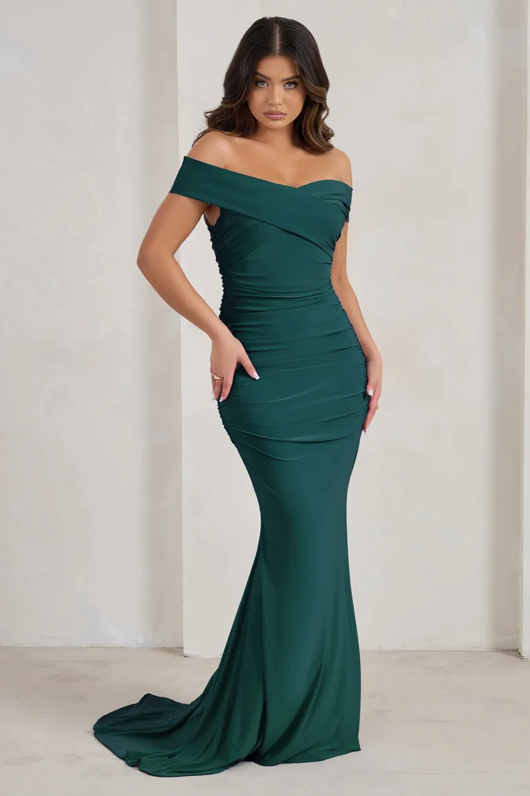 emerald green dress wrap Burnout Jacquard Fishtail Green Maxi Dress 12 main image 1
