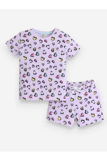 All-Over Printed Cotton T-Shirt and Shorts Set